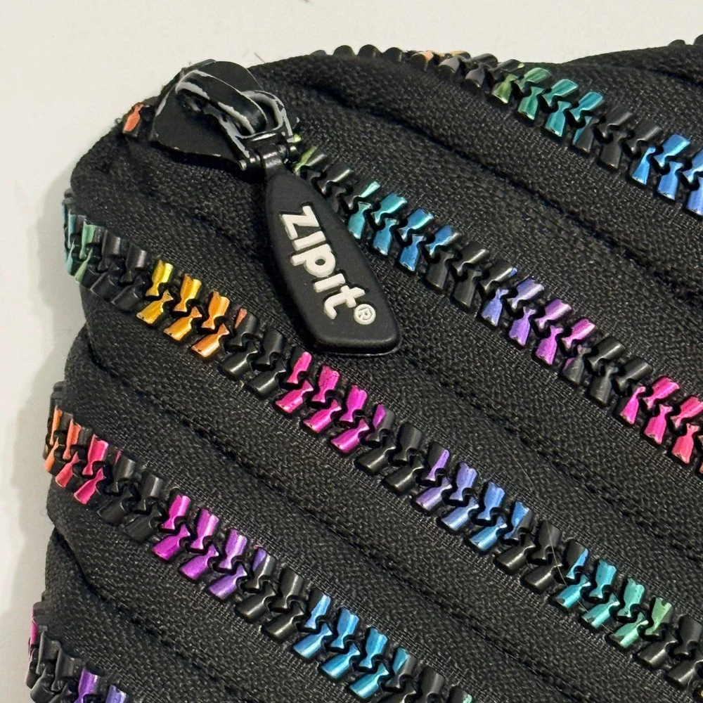 Zipit Unisex Monster Pouch Rainbow Metallic Zipper Eyes OS Black Polyester